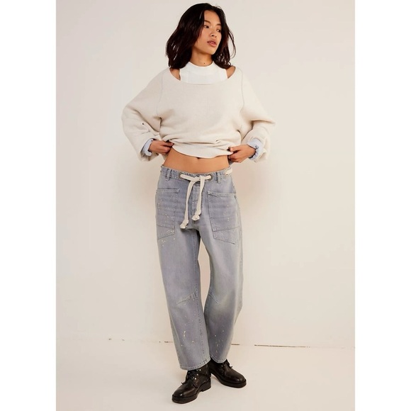 Free People Moxie Pull On Barrel Jeans Slouchy Low Slung We The Free Grey - Picture 8 of 10